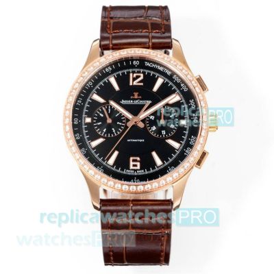 Swiss Replica Jaeger-LeCoultre Polaris Rose Gold Diamond Watch with Black Dial 42mm 